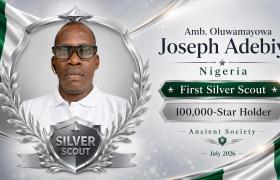 AMB. OLUWAMAYOWA JOSEPH ADEBIYI MAKES HISTORY AS ANCIENT SOCIETY’S FIRST SILVER SCOUT